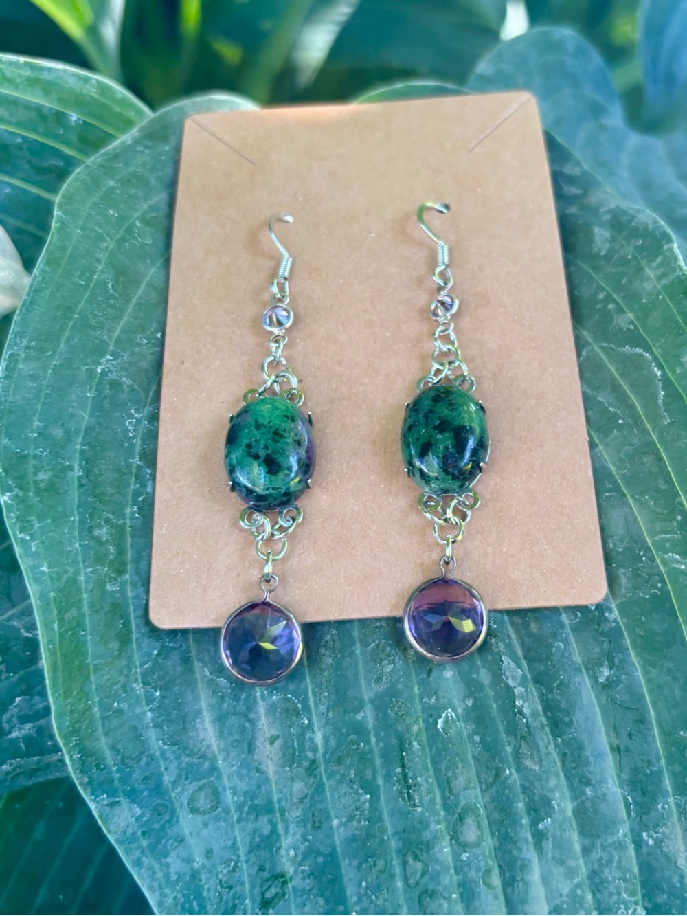 Handcrafted Ruby, Zoisite earrings.